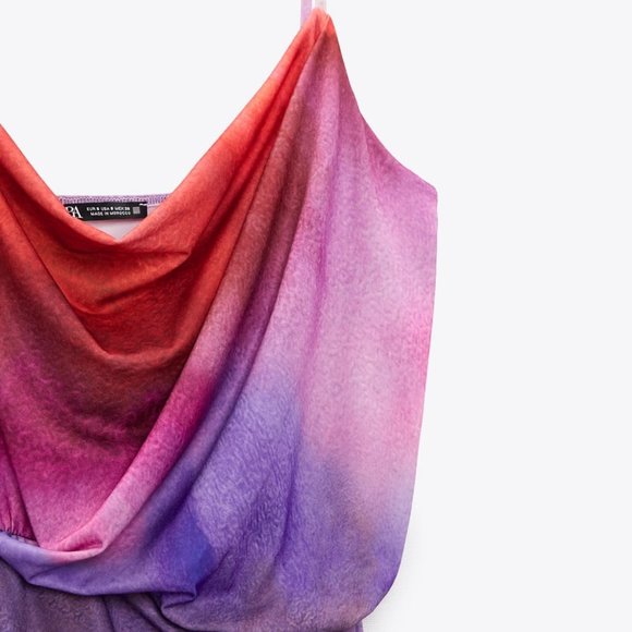 NWT ZARA PURPLE PRINTED DRESS WITH DRAPING - Picture 9 of 9